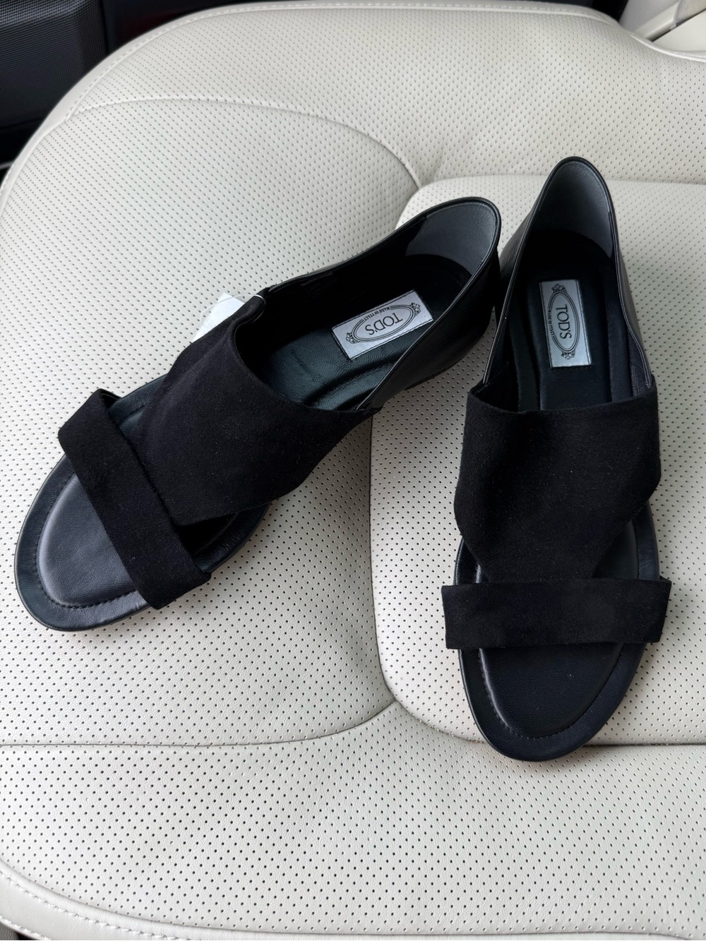 Tod's Black Suede Open-Toe Slide Sandals